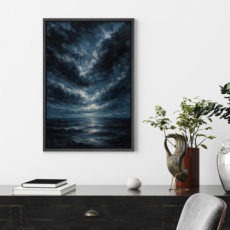 «Ocean encadré», reproduction d'art abstrait océanique pour la décoration du salon, Noir, H 24 po x l 16 po, Cadre flottant