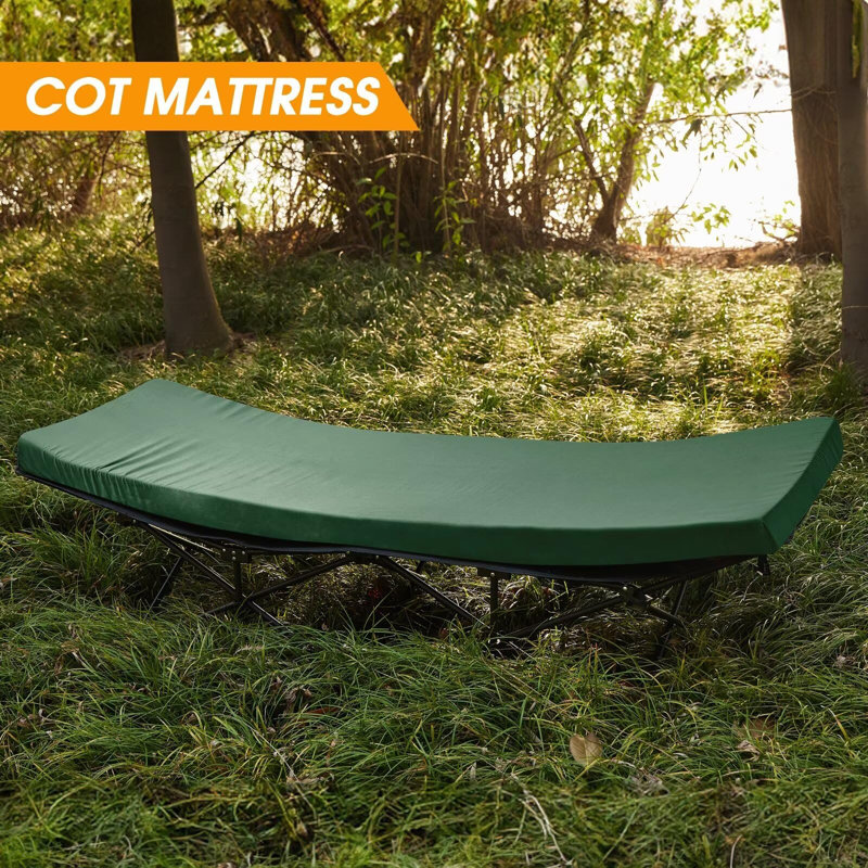 Green Memory Foam Camping Cot Mattress Pad with Non-Slip Bottom