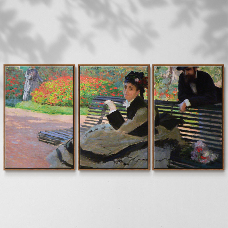 Monet, reproduction sur toile 3 pièces, H 24 po x l 48 po x P 2 po, Noyer