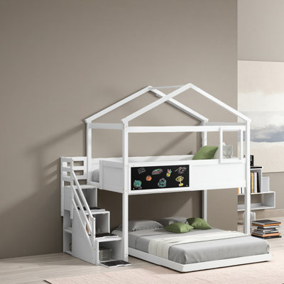 Twin Over Full House Bunk Bed With Storage Staircase