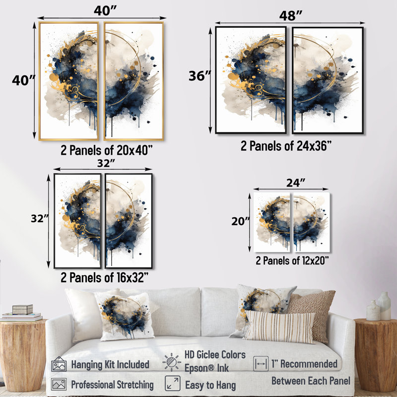 «Blue Yellow Minimalims Fludity II - Abstract Minimalisme», reproduction sur toile, H 20 po x l 24 po, Toile tendue