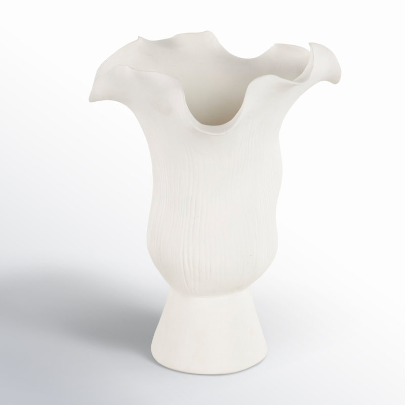 Bia Cole And Ceramic Floral Inspired Abstract Vase With Linear Grooves, White