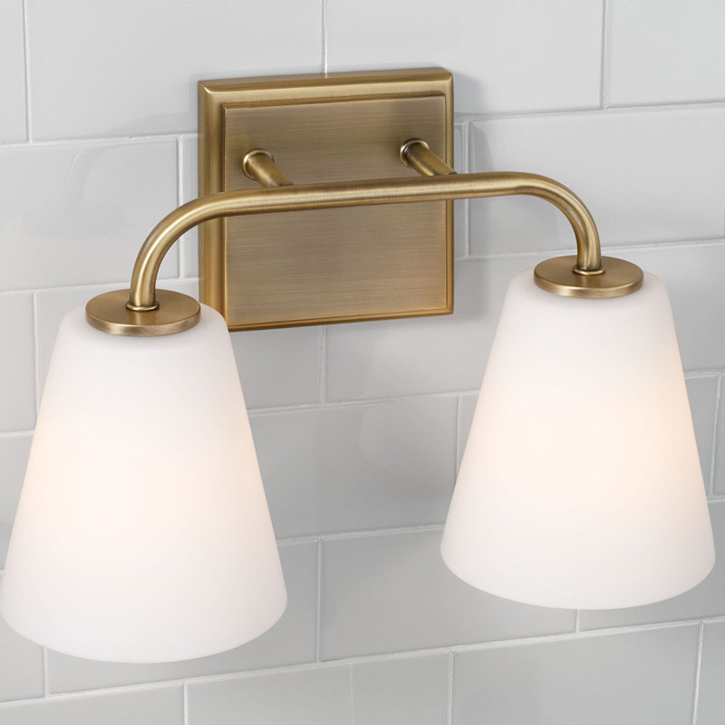 Crete 2 Light Frosted Dimmable Vanity Light, Aged Brass