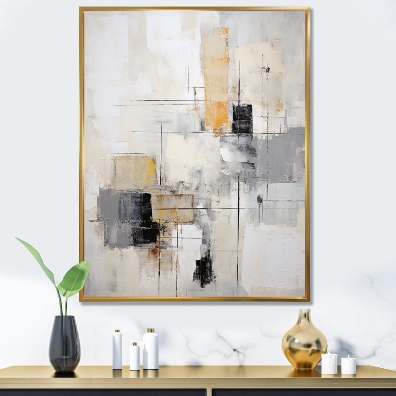 Décoration murale scandinave beige et noir minimalisme II - 119602, Cadre flottant doré, H 44 po x l 34 po x P 1,5 po