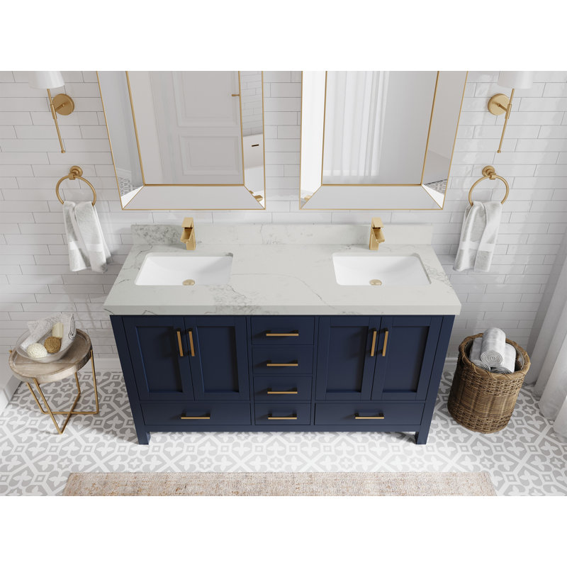 Ensemble de meuble-lavabo double 60 po Malibu, Calacatta Nuvo