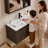 Sylvan 30" Single Wall-Mounted Floating Bathroom Vanity with Ceramic Sink, Dark Walnut,Hardwood Plywood,Soft-Close Doors & Interior Adjustable Storage-1773742144-1773742158