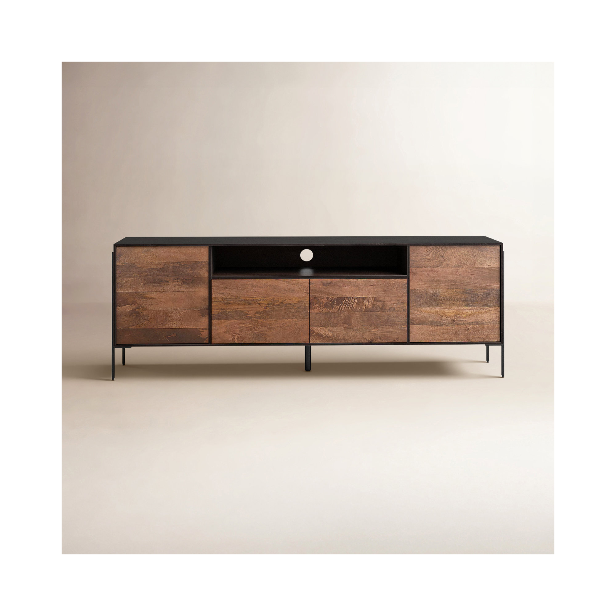 Samia 76'' Media Console, Light Brown/Espresso/Black