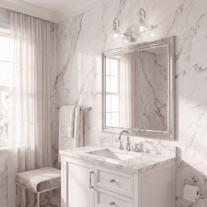  Éclairage pour meuble-lavabo de salle de bain 2 lumières Addison en chrome poli, H 9 po x l 16 po x P 16 po, Chrome poli