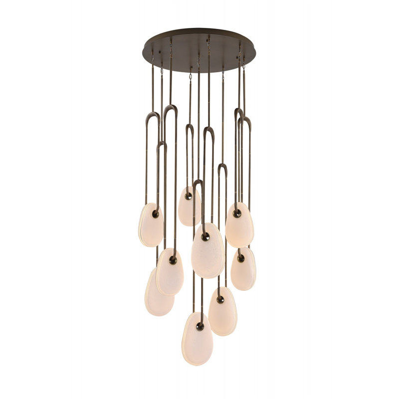 Luminaire suspendu en verre transparent DEL ovale en laiton vieilli de 9 lumières l 31 po Devitt