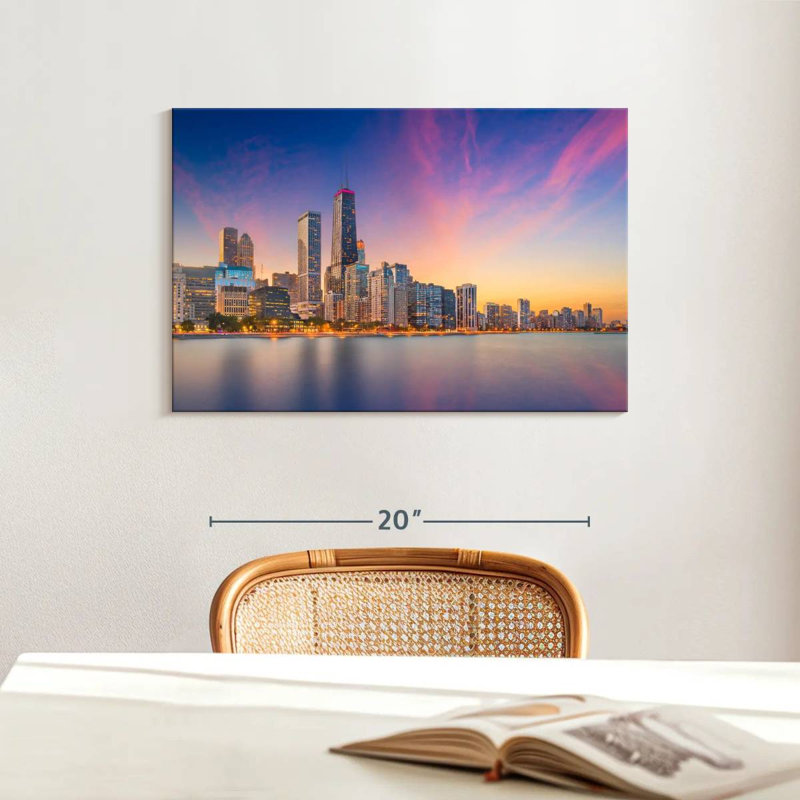 Nicci, Chicago, coucher de soleil, paysage urbain, H 16 po x l 24 po
