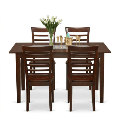 Ensemble de table de cuisine rectangulaire en bois dur asiatique acajou avec rallonge et chaises à dossier échelle
