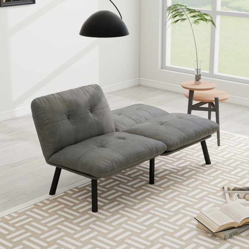 Adjustable Futon Sofa Bed With Velvet Fabric And Convertible Design, Gray Velvet