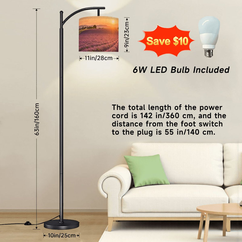 Lampe sur pied moderne avec tablettes et ports USB et abat-jour en tissu