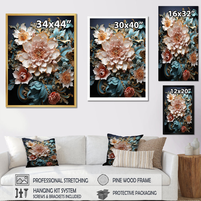 Bouquet de fleurs sauvages éclatantes, H 40 po x l 30 po x P 1,5 po, Cadre doré à une seule photo