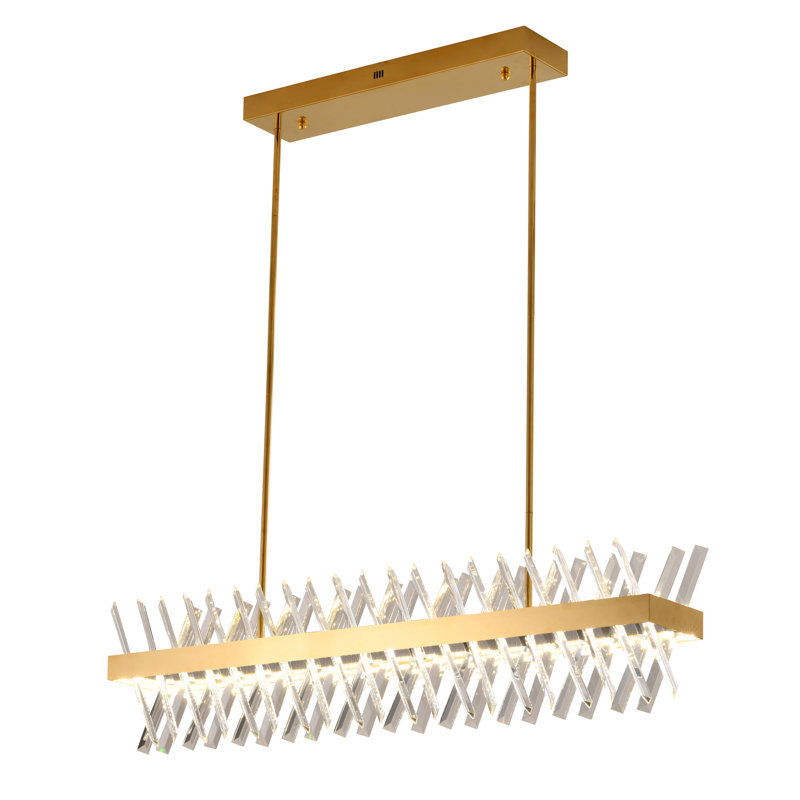 Modern LED Crystal Rectangular Crystal Chandelier, Gold, 10" H x 40" W x 6" D