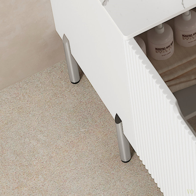 Meuble-lavabo de salle de bain 30 po avec lavabo, meuble de rangement autoportant avec 2 portes, lavabo rond en céramique avec motif en pierre et comptoir de Carrare, sans robinet