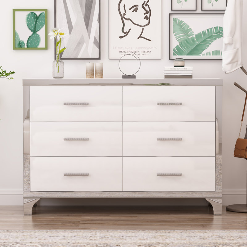 Commode haute brillance, armoire de rangement en métal, Blanc