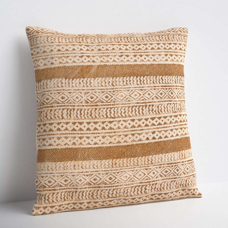 Zetta Geometric Cotton Throw Pillow, 20" x 20", Beige/Denim, Pillow Cover Only - No Insert