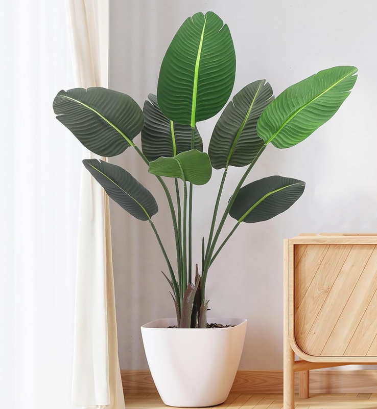 4 Feet Artificial Palm Tree, Bird of Paradise Artificial Plant with 8 Trunks, Natural Floor Plant Faux Banana Tree Home Office Living Room Green Decor