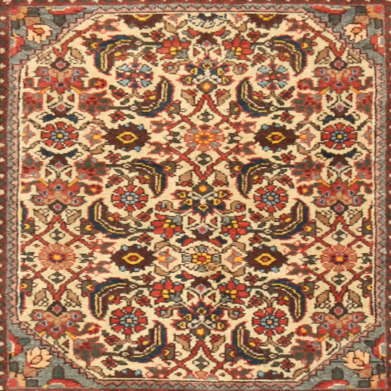 Rouge oriental/beige/vert Tapis décoratif, Carré 5 pi