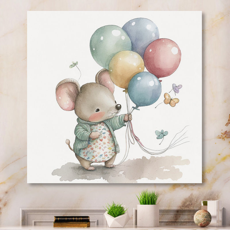 «Nursery Adorable Mouse», reproduction sur toile, H 36 po x l 36 po x P 1,5 po, Toile tendue