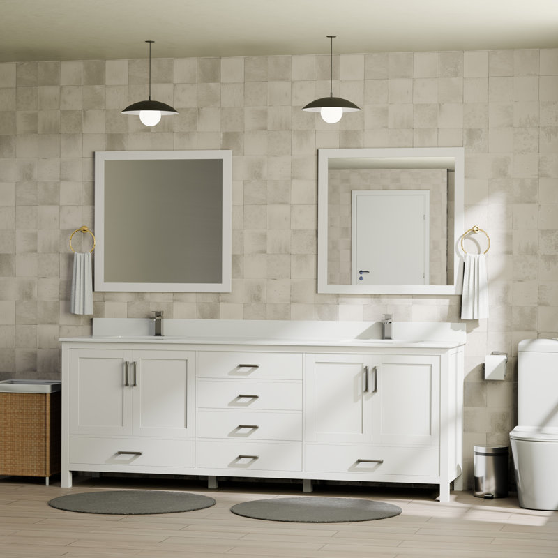 Ensemble de meuble-lavabo double 80 po Jacques, Blanc, Marbre de culture blanc