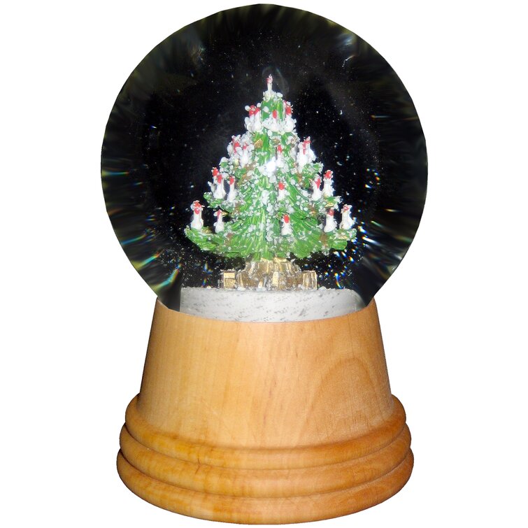 Christmas Tree Snow Globe with Wooden Base