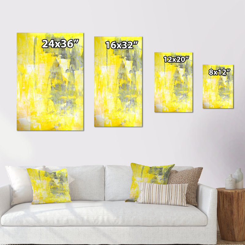 Gris et jaune fusionnant abstrait V - Peinture sur toile, H 12 po x l 8 po x P 1 po, Toile tendue