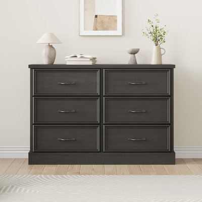 6 Drawers Dresser for Bedroom, Modern Chest of Drawers with Metal Handle, Wood Dresser TV Stand, Wooden Closet Clothes Storage