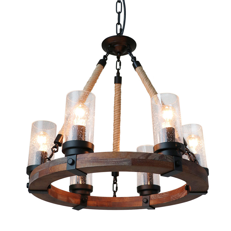 Zora 6 Light Farmhouse Chandelier Wagon Wheel Chandelier Dining Room Light Fixture