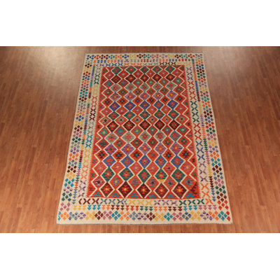 Flat Weave Trellis Kilim Wool Area Rug 8x11