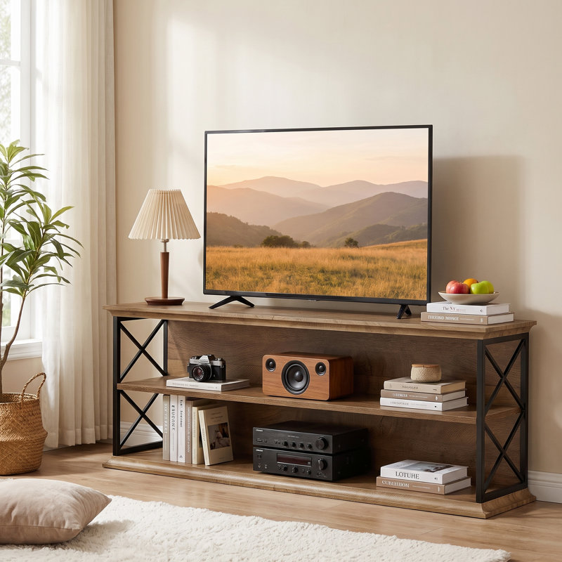 63-Inch TV Stand with Storage, Farmhouse TV Stand for 55/60/65/75-Inch TVs, Wooden Entertainment Center for Living Room, Bedroom