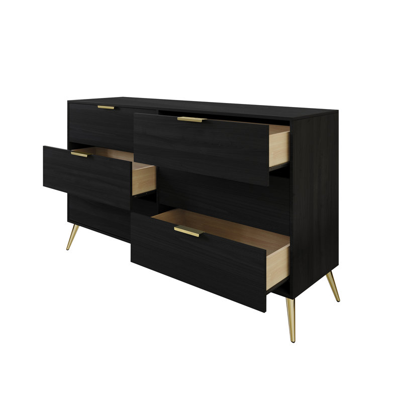 Rafiat 52.56'' W 6 - Drawer Dresser, Black