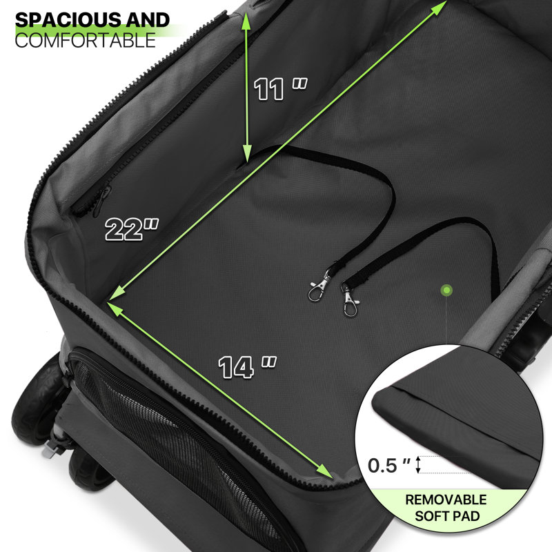 Black Foldable Pet Stroller with Detachable Storage Basket