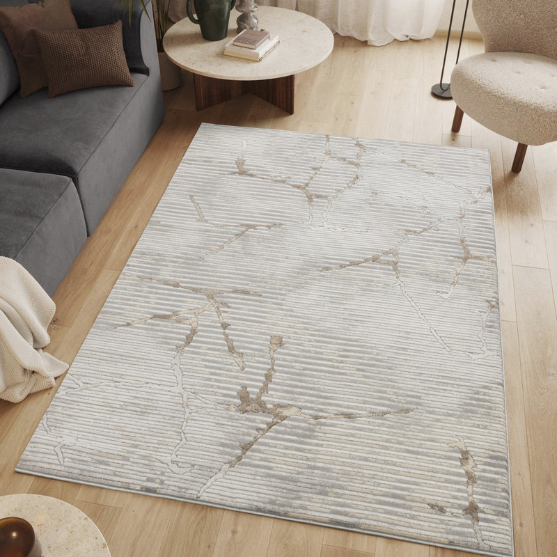 7 Ft. 10 In. X 6 Contemporary Area Rug With Marble - Look Layouts, 100% , Under Kitchen Table Grunge Unique Design, Soft For Entryways, Non Slip Pad