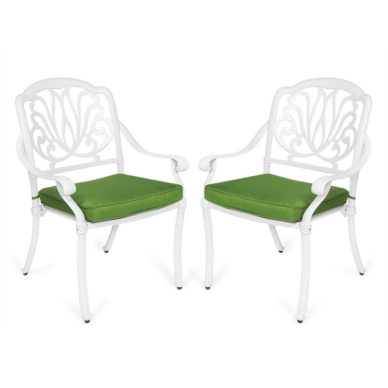 Chaise de patio empilable avec coussin, Blanc, Vert