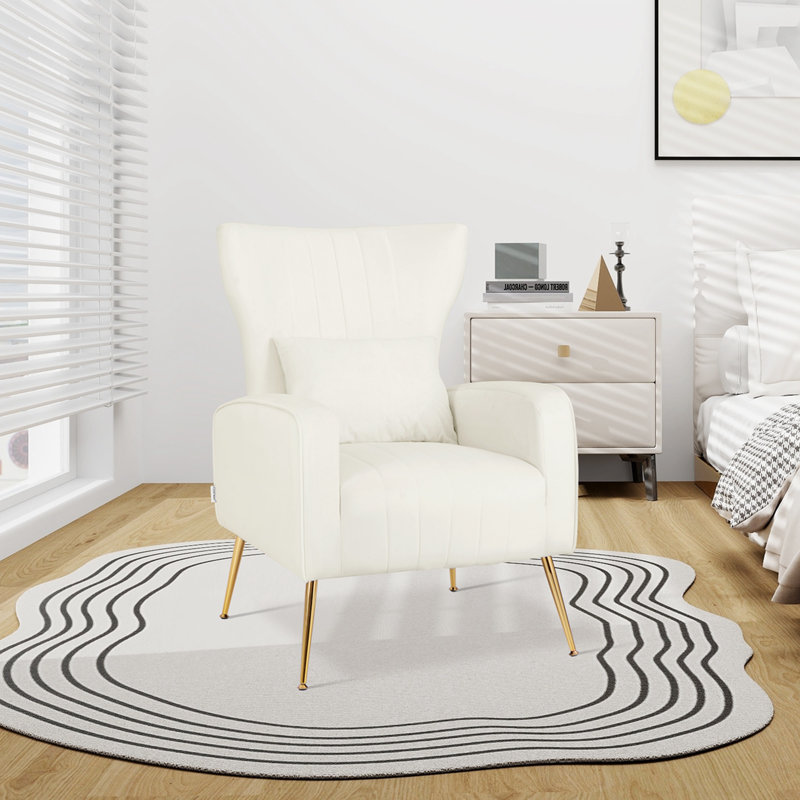 Koburn Velvet Wingback Chair, White Velvet