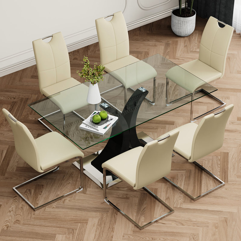 Table de salle à manger élégante en verre avec chaise jaune, support ferme, pieds pour chaises de cuisine de restaurant