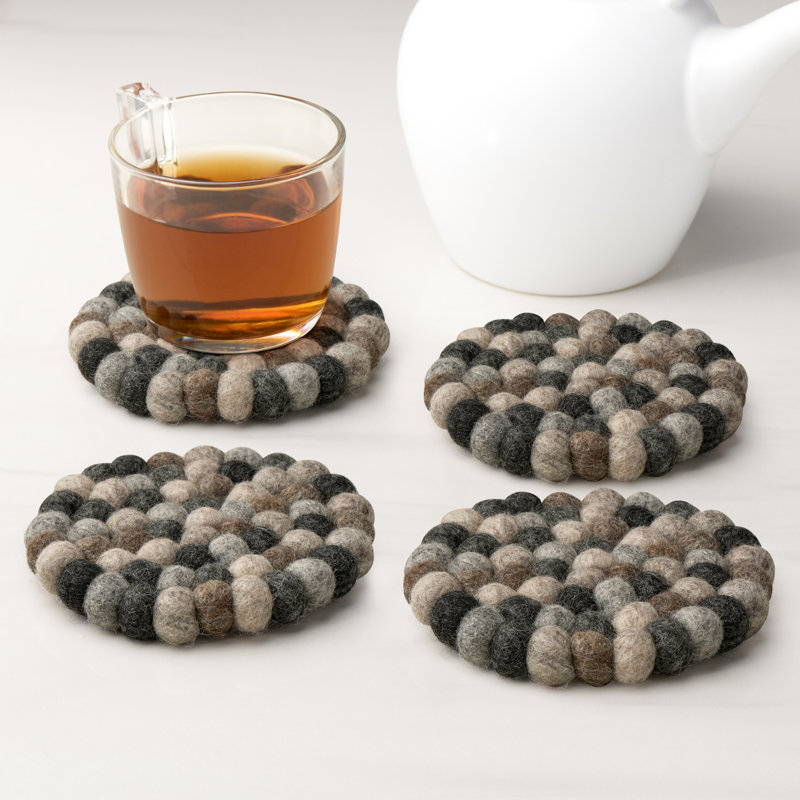 Ensemble de sous-verres ronds 4 po MODWOOL (neutre à galets), Noir / brun / gris