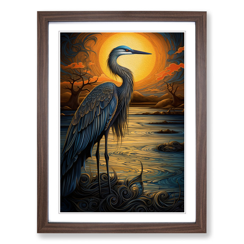 Heron Nouveau - Single Picture Frame Print on Wood