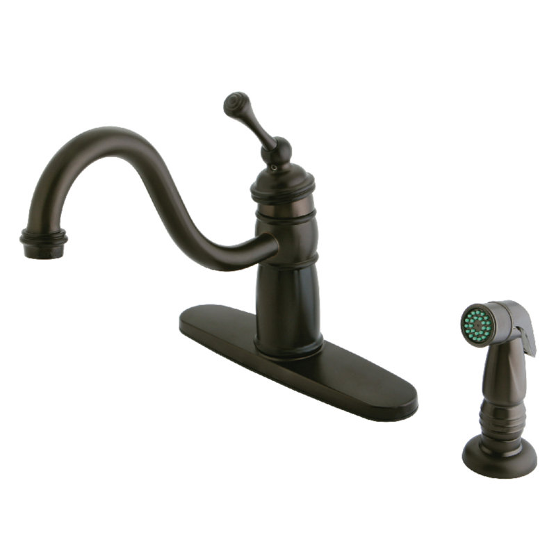 Victorian Mono Deck Mount Single Handle Kitchen Faucet with Side Spray, Oil Rubbed Bronze