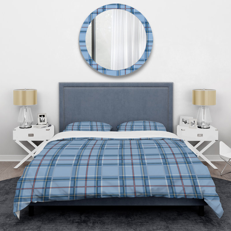 Tartan à carreaux bleus - ensemble de housse de couette abstrait - microfibre de polyester