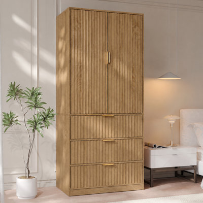 70.9''h X 29.9''w Freestanding Wooden Wardrobe Armoire With Mirror And 3 Drawers