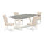 Ensemble de salle à manger 5 pièces composé d'une table de cuisine en ciment et de 4 chaises rembourrées en tissu de lin beige clair avec dossier capitonné - Lin brossé blanc