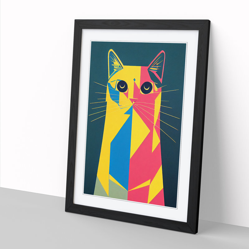 FRM-V0523-369X Cat Abstract Vol.2 - Single Picture Frame Print, 64cm H x 46cm W x 2cm D, Walnut Framed