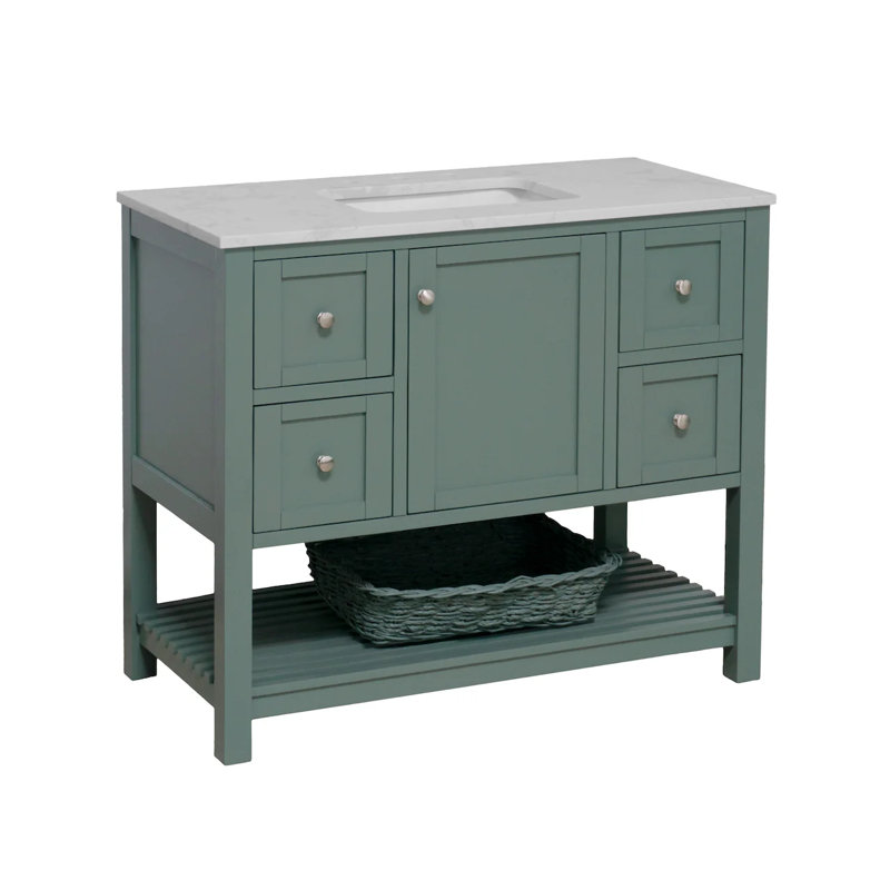 Ensemble de meuble-lavabo simple 42 po Binne, Vert sauge, Carrara d'ingénierie