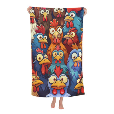Beach Towel for Women, Funny Chicken Cartoon Sand-Free Microfiber Ultra Soft Lightweight Bath Towels for Outdoor Bathroom Swimming, Gifts, 36 x 72 in