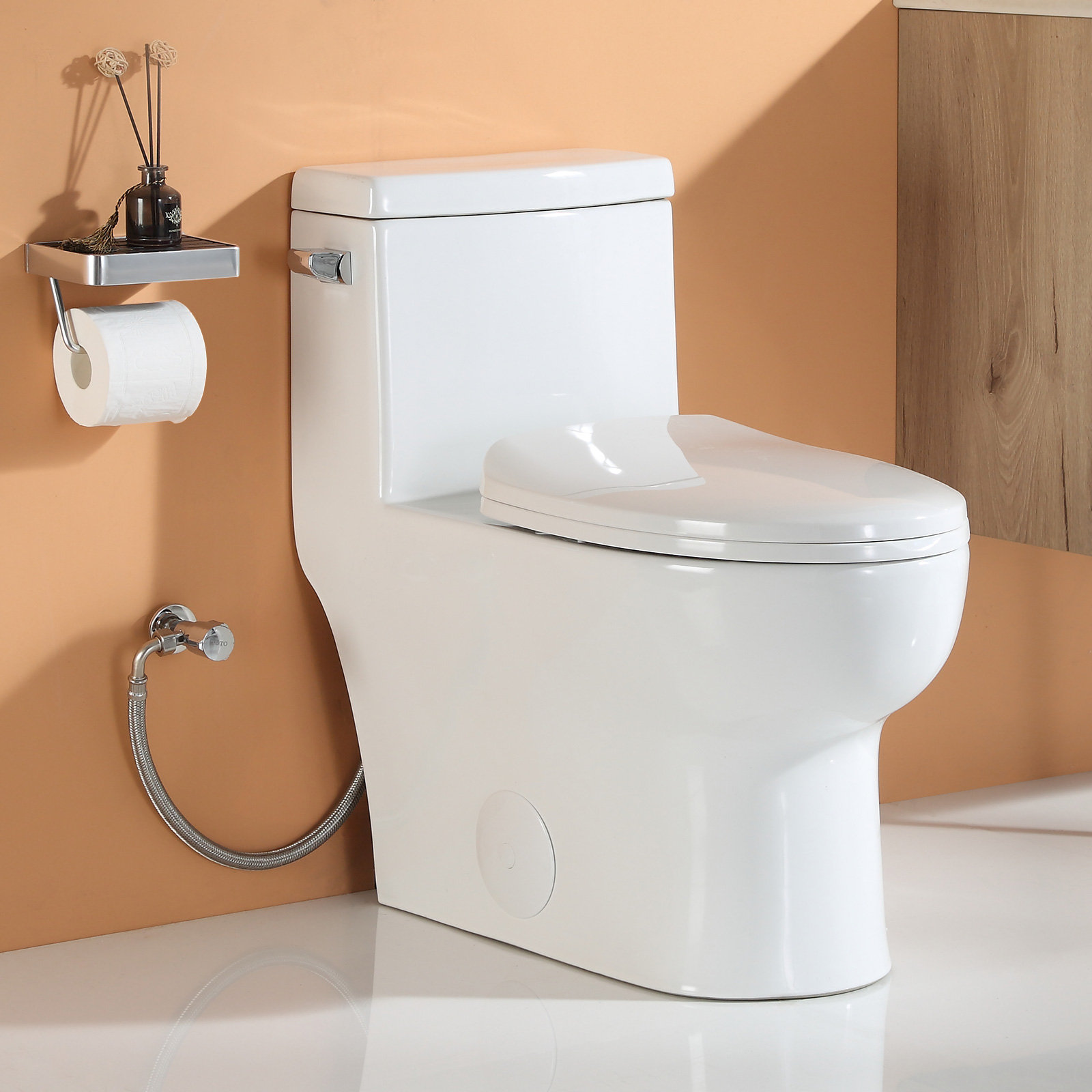 HOROW Modern Small Toilet Nib One Piece Toilet Dual Flush with Soft Closing Seat,Comfortable Seat Height Bathroom Toilets, Size: Medium, White