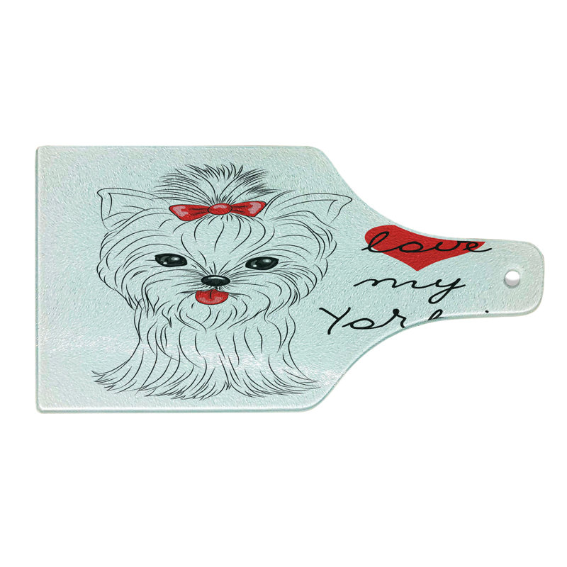 Planche à découper en verre trempé Ambesonne Yorkie I Love My Yorkie Terrier noir blanc rouge
