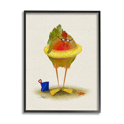 Stupell Industries Fun Whimsical Bird Beach Tube By Shanda Louis - Floater Frame Graphic Art On Wood In Midnight Black Framed Giclee